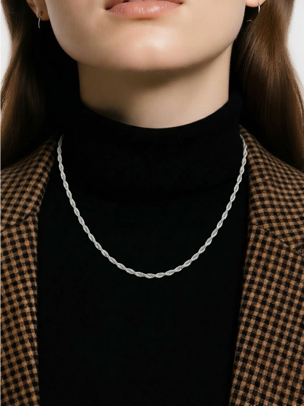 Classic Silver Rope Chain Necklace - Elegant Women Jewelry 24"